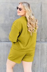 Double Take Full Size Texture Long Sleeve Top and Drawstring Shorts Set - MyEmpired