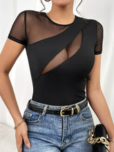 Mesh Patchwork Round Neck Short Sleeve Top - MyEmpired