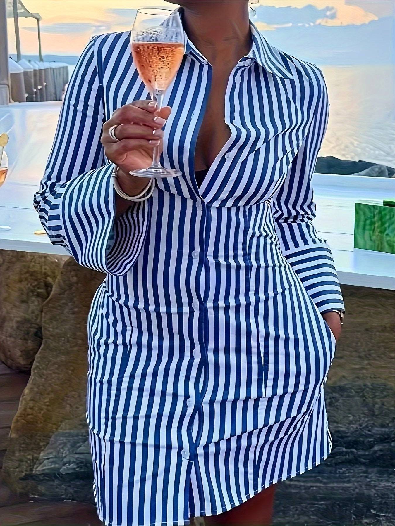 Chic Striped Shirt Dress with Side Pockets - MyEmpired