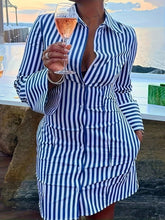 Chic Striped Shirt Dress with Side Pockets - MyEmpired