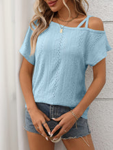 Eyelet Asymmetrical Shoulder Short Sleeve T-Shirt - MyEmpired