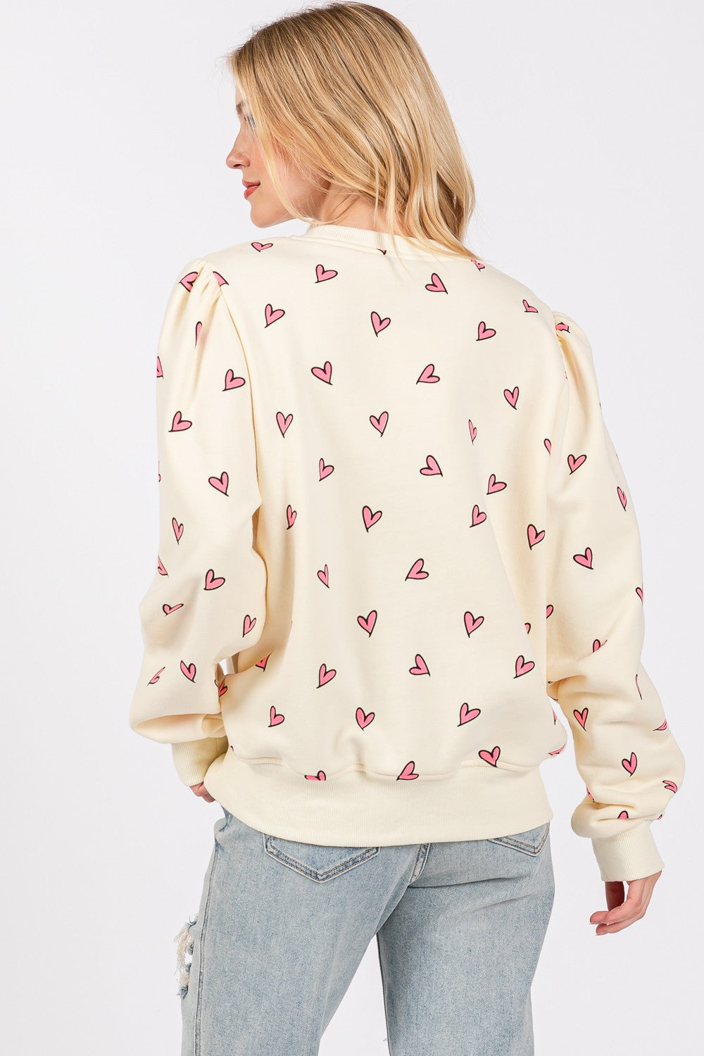 SAGE + FIG Heart Printed Contrast Long Sleeve Sweatshirt - MyEmpired