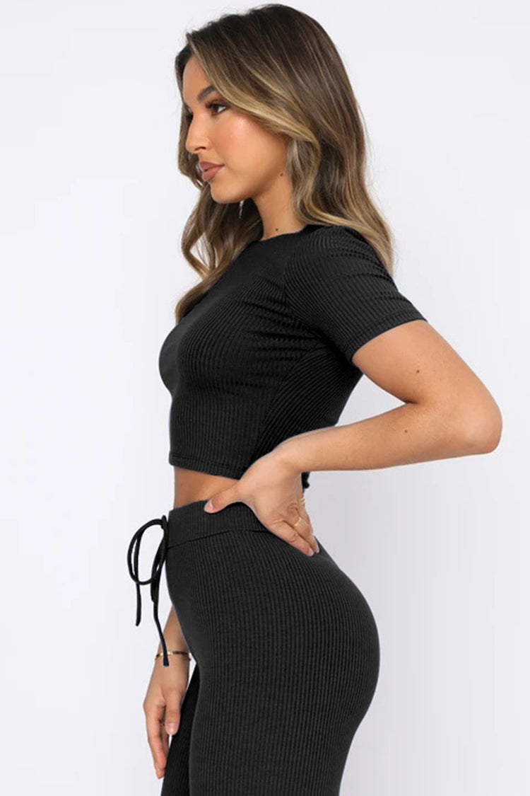 Round Neck Short Sleeve Top and Pants Set - MyEmpired