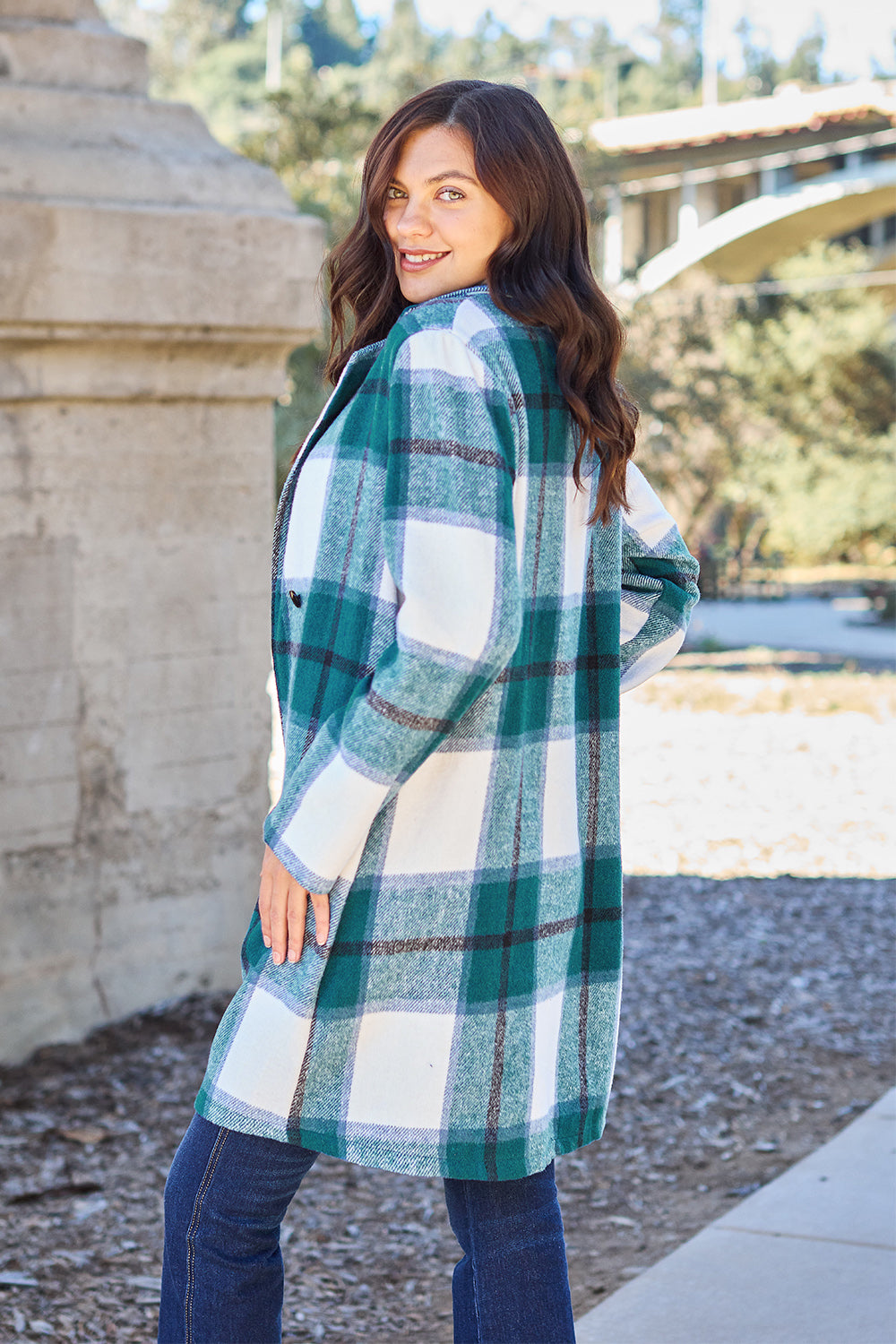 Double Take Full Size Plaid Button Up Lapel Collar Coat - MyEmpired
