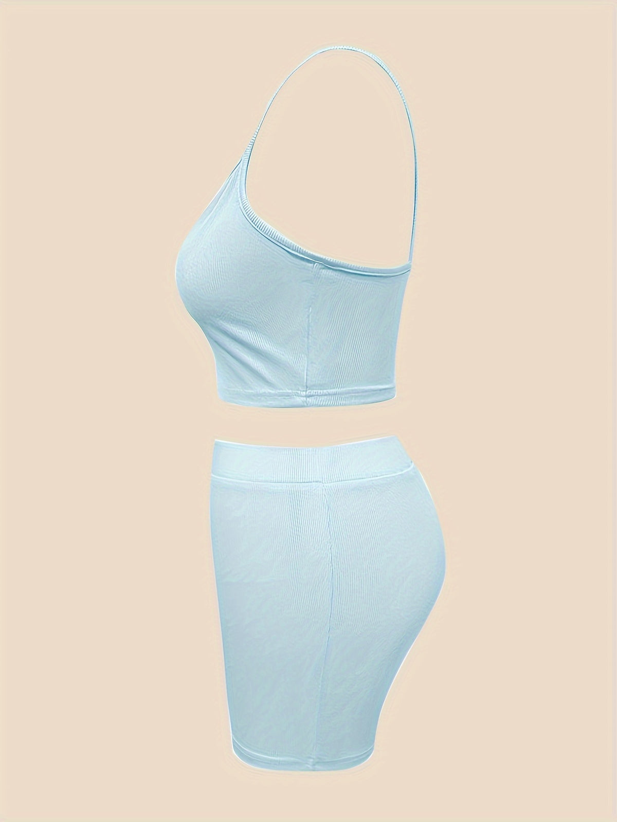 Sexy Slim Fit Solid Color Shorts Set, Plunging Crop Cami Top & High Waist Biker Shorts, Women&