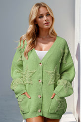 Double Take Full Size Button Up Star Pattern Cardigan - MyEmpired