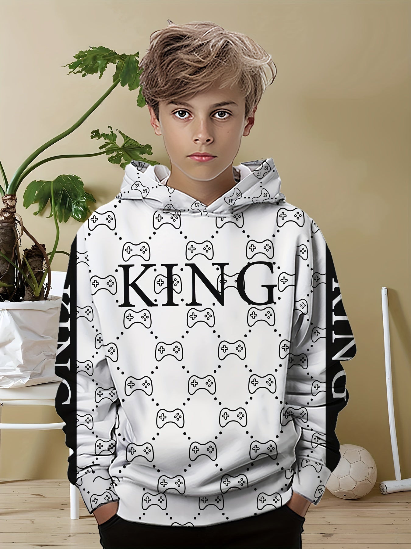 Boys' Trendy 3D Gaming Console Print Hoodie