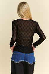 Davi & Dani Bow Mesh Round Neck Long Sleeve Top - MyEmpired