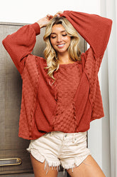 BiBi Checkered Spliced Long Sleeve Top - MyEmpired
