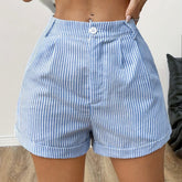 Striped Button Front Shorts, Casual Daily Wear Shorts For Spring & Summer, Women&