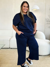 Double Take Full Size Texture Short Sleeve Top and Pants Set - MyEmpired