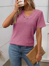 Ribbed V-Neck Short Sleeve T-Shirt - MyEmpired