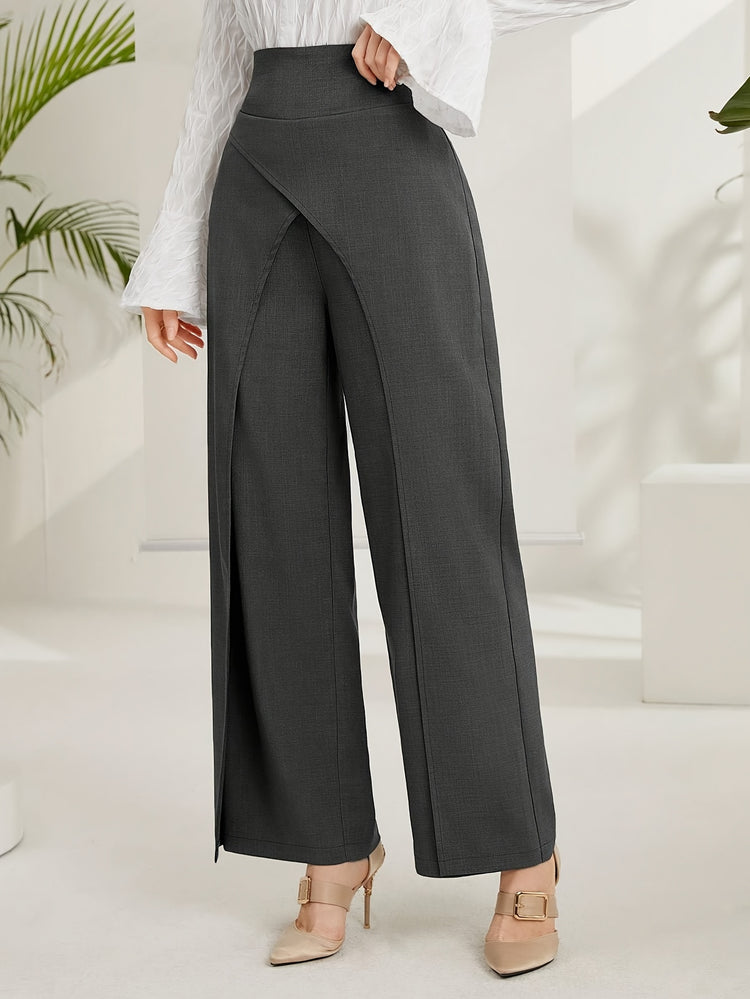Solid Wide Leg Layered Pants, Elegant High Waist Loose Pants For Spring & Summer, Women&