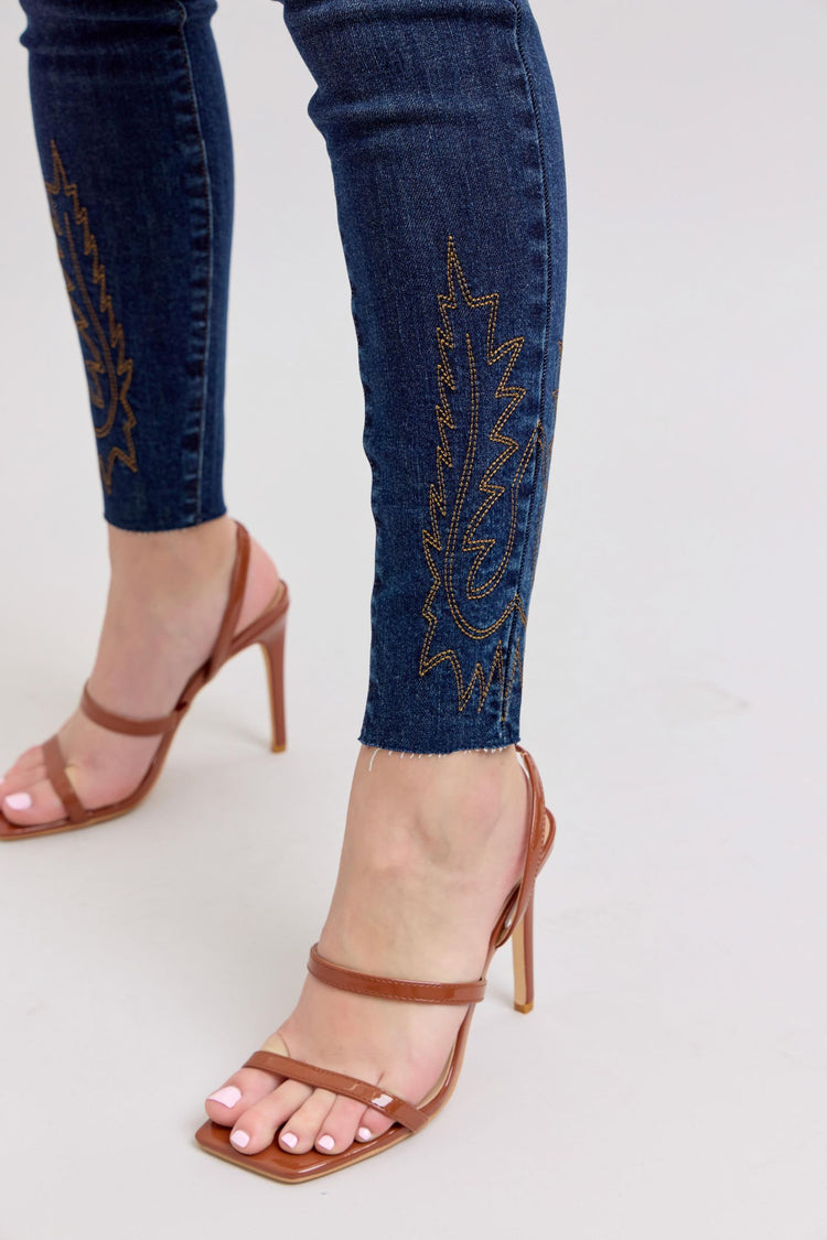 Judy Blue Full Size Embroidered High Rise Skinny Jeans Plus Size - MyEmpired