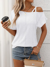 Eyelet Asymmetrical Shoulder Short Sleeve T-Shirt - MyEmpired
