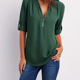 Solid V Neck Blouse - MyEmpired
