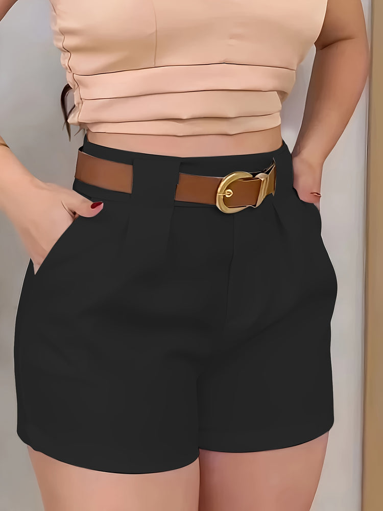 Slant Pockets High Waist Loose Shorts, Casual Solid Color Shorts For Spring & Summer, Women&