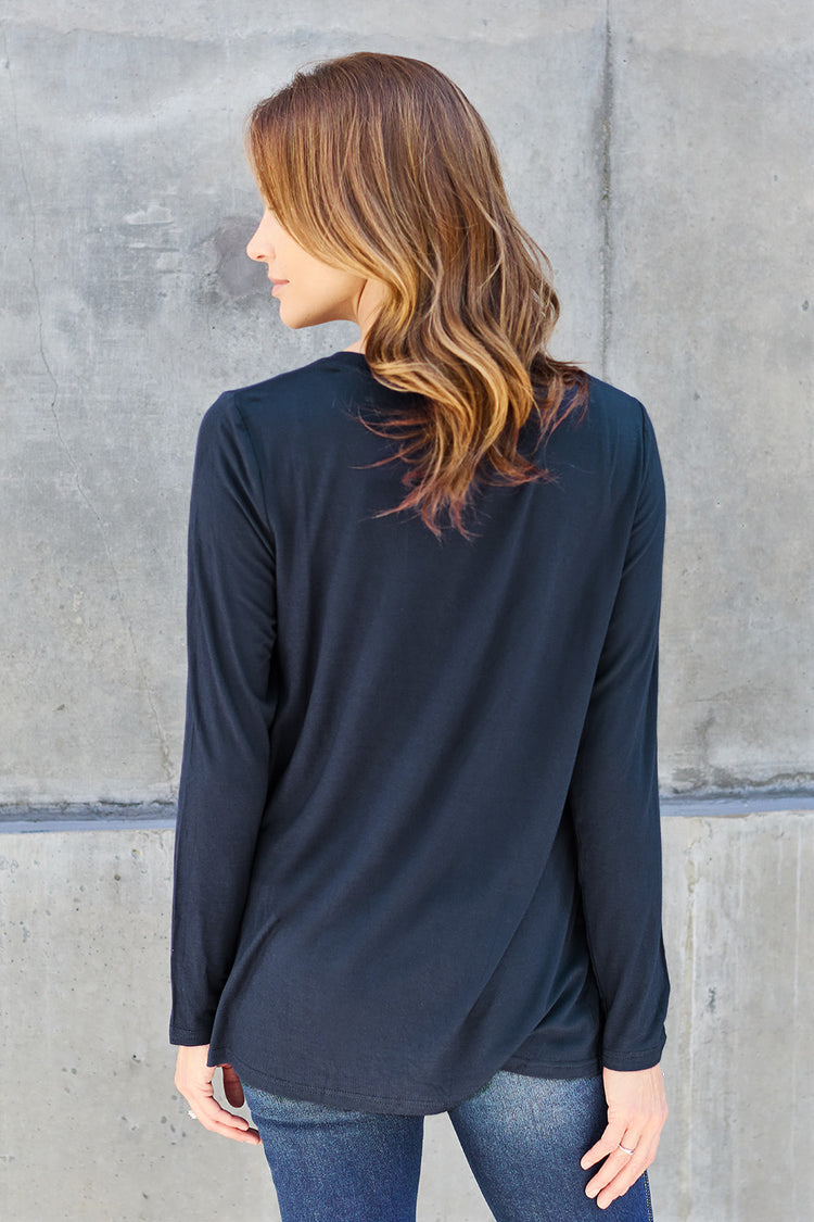 Basic Bae Full Size V-Neck Long Sleeve Top - MyEmpired