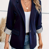 Notched Collar Button Front Blazer, Elegant Long Sleeve Blazer For Office & Work, Women&
