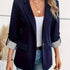 Notched Collar Button Front Blazer, Elegant Long Sleeve Blazer For Office & Work, Women&