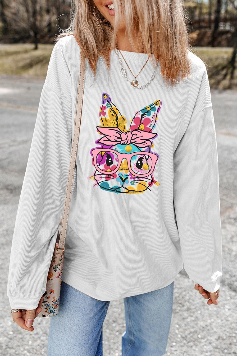 Bunny Graphic Round Neck Sweatshirt - MyEmpired
