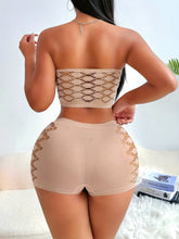 Sexy Lingerie Set, Solid Seamless Hollow Out Strapless Bandeaus & Panties, Women&
