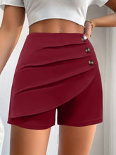 Solid Ruched High Waist Shorts, Casual Button Front Shorts For Spring & Summer, Women&