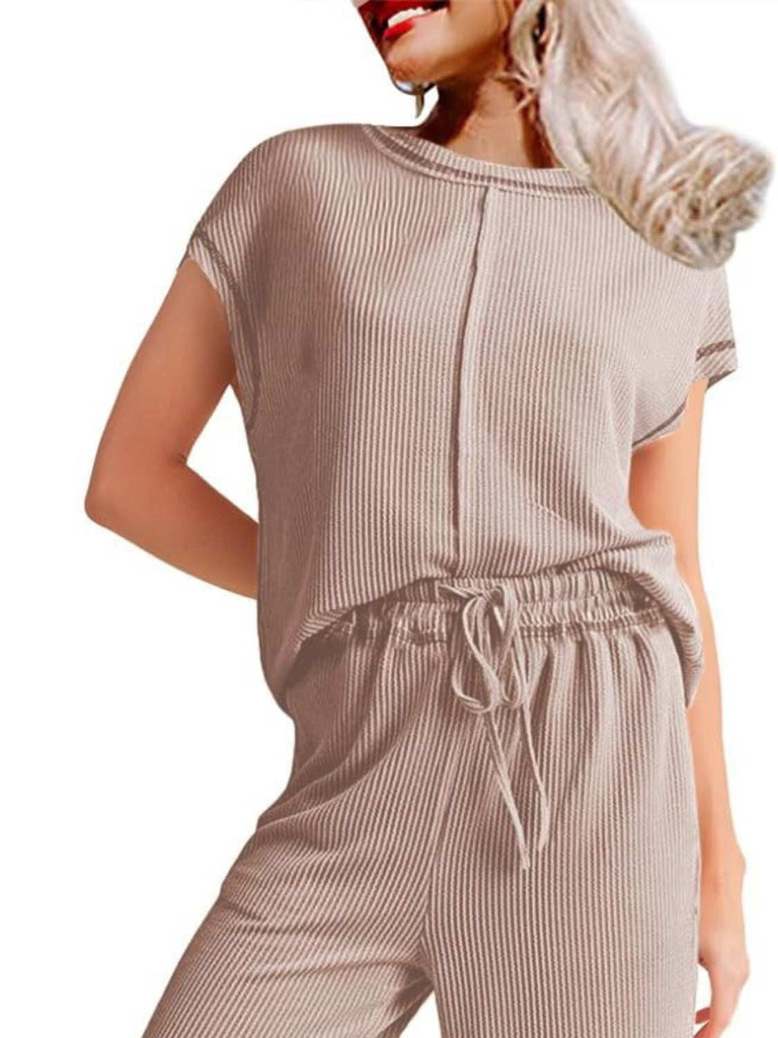 Ribbed Exposed Seam Top and Pants Set - MyEmpired