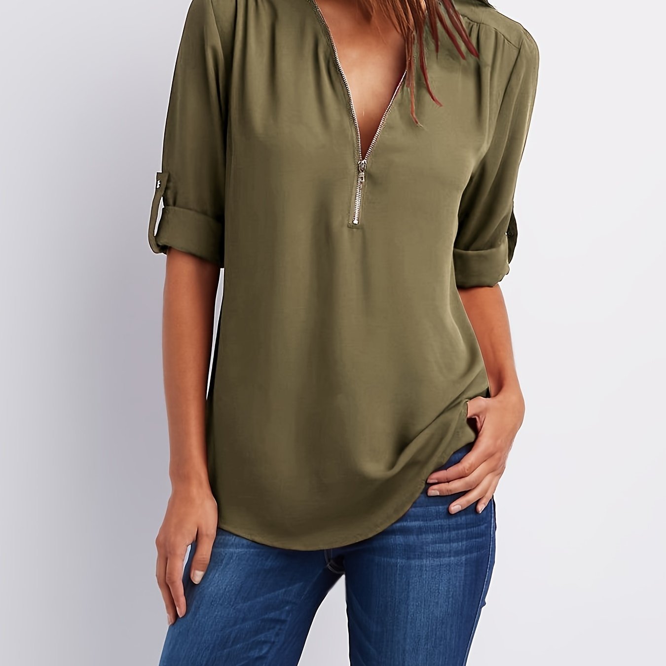 Solid V Neck Blouse - MyEmpired