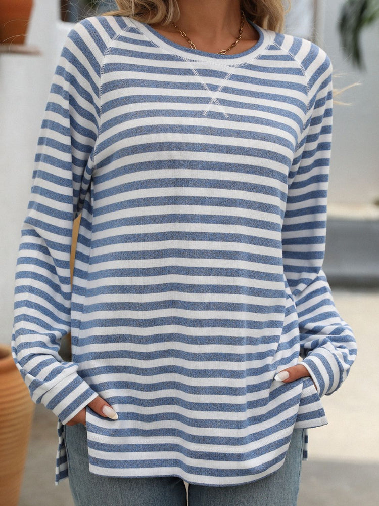 Mandy Striped Round Neck Long Sleeve T-Shirt - MyEmpired