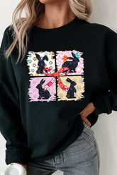 Floral Bunny Plaid Bow Graphic Easter Sweatshirt - MyEmpired