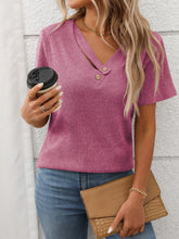 Ribbed V-Neck Short Sleeve T-Shirt - MyEmpired