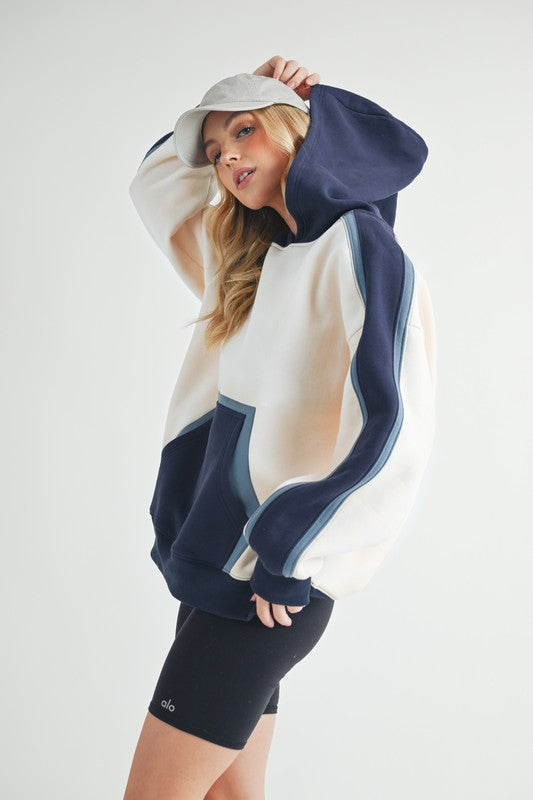 Aemi + Co Color Block Kangaroo Pocketed Hoodie - MyEmpired