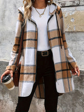 Drawstring Plaid Zip Up Hooded Outerwear - MyEmpired