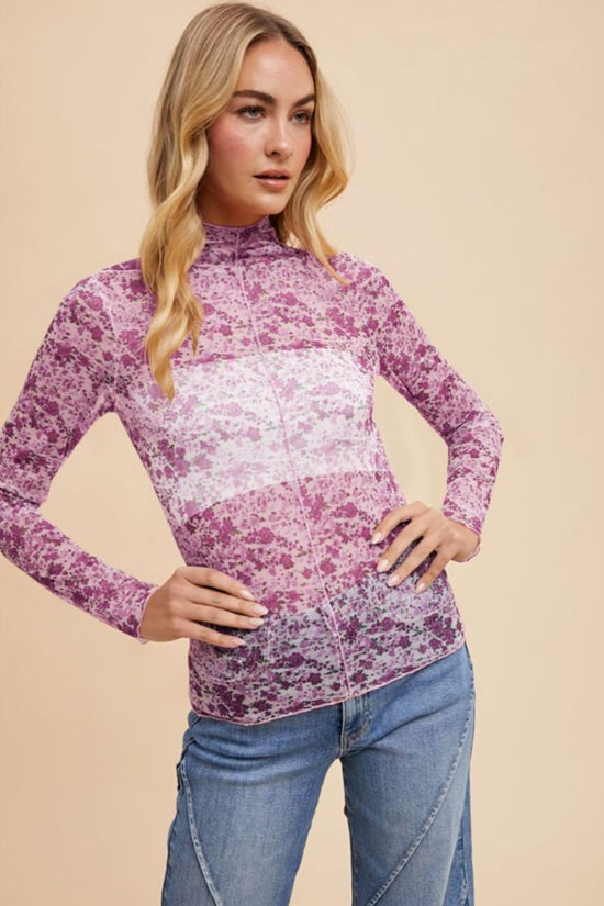 Annie Wear Floral Lettuce Hem Sheer Mesh Top - MyEmpired