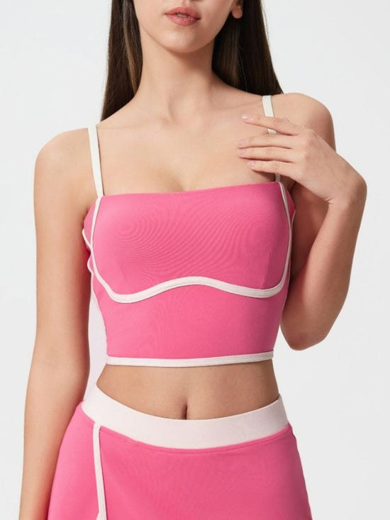Millennia Contrast Trim Square Neck Active Cami with Detachable Chest Pads - MyEmpired