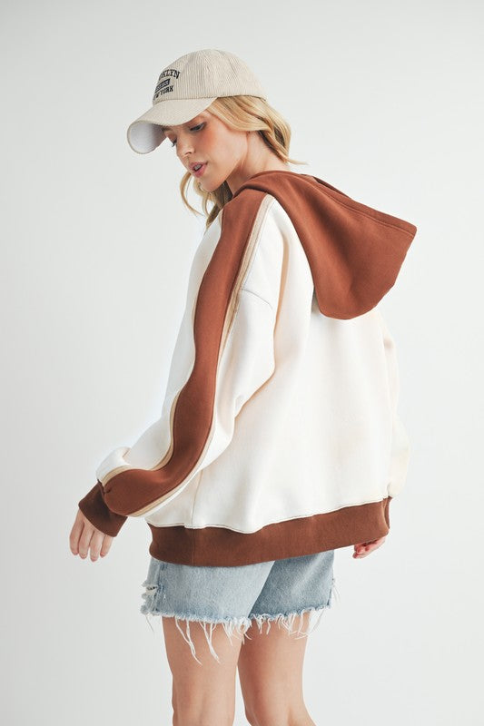 Aemi + Co Color Block Kangaroo Pocketed Hoodie - MyEmpired
