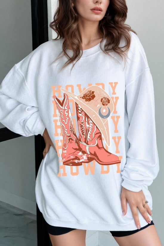 Boots Graphic Round Neck Long Sleeve Sweatshirt - MyEmpired