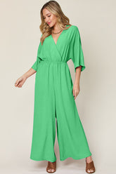 Double Take Full Size Surplice Wide Leg Jumpsuit with Pockets - MyEmpired