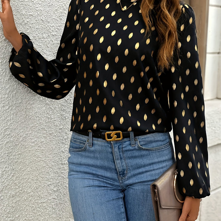 Allover Print Crew Neck Blouse, - MyEmpired