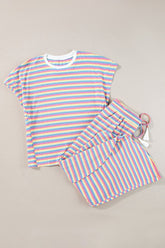 Striped Round Neck Short Sleeve Top and Pants Set - MyEmpired