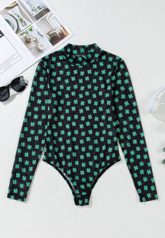 Lucky Clover Mock Neck Long Sleeve Bodysuit - MyEmpired