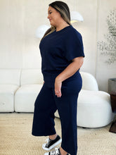 Double Take Full Size Texture Short Sleeve Top and Pants Set - MyEmpired