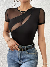 Mesh Patchwork Round Neck Short Sleeve Top - MyEmpired