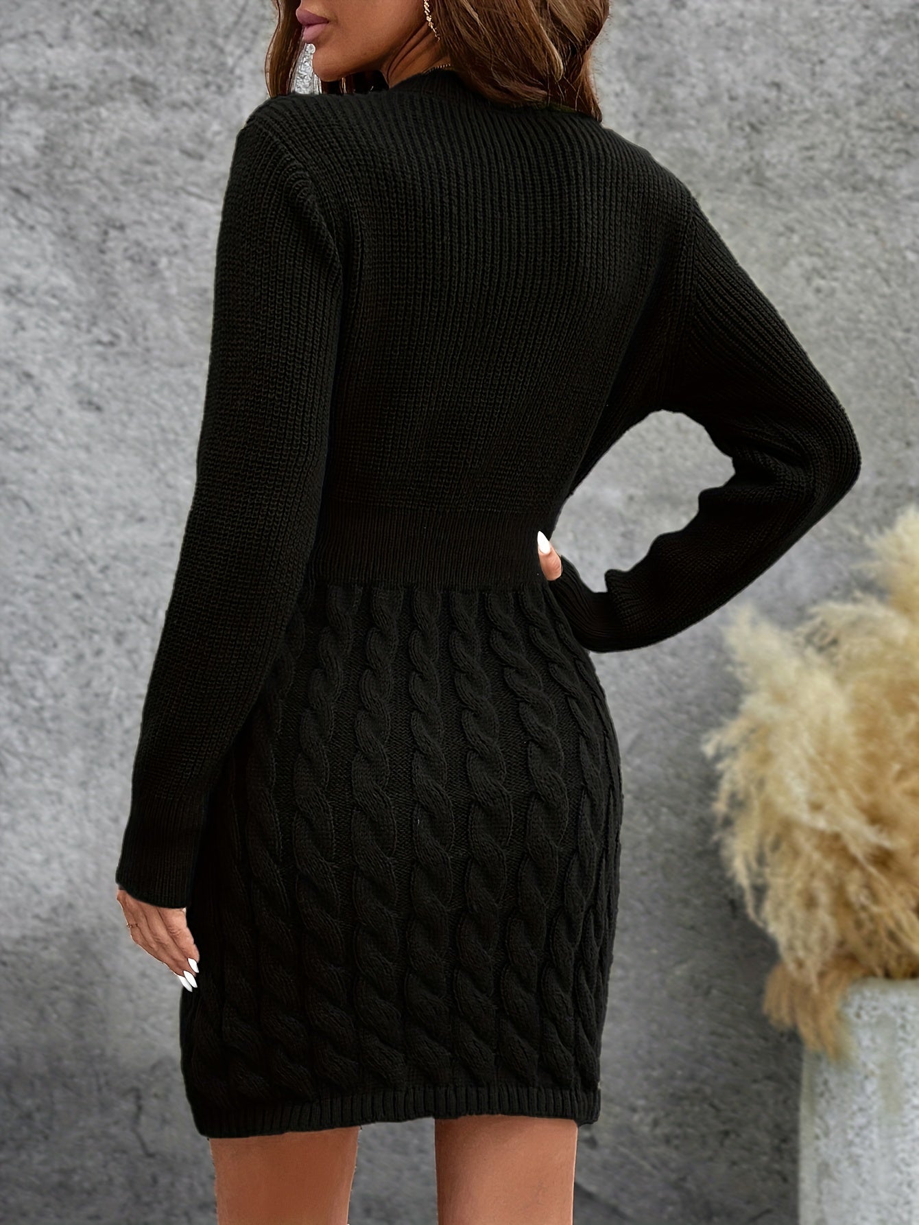Stylish Long Sleeve Round Neck Knit Dress for Women - Elegant Polyester Autumn/Winter Fashion with Waist Tie, Comfortable and Versatile - Perfect for Daily Wear and Special Occasions - MyEmpired