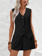 V-Neck Button Down Vest and Shorts Set - MyEmpired