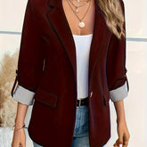Notched Collar Button Front Blazer, Elegant Long Sleeve Blazer For Office & Work, Women&