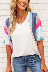 Rainbow Stripe Slit V-Neck T-Shirt - MyEmpired
