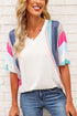 Rainbow Stripe Slit V-Neck T-Shirt - MyEmpired
