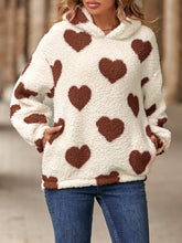 Fuzzy Heart Pocketed Dropped Shoulder Hoodie - MyEmpired